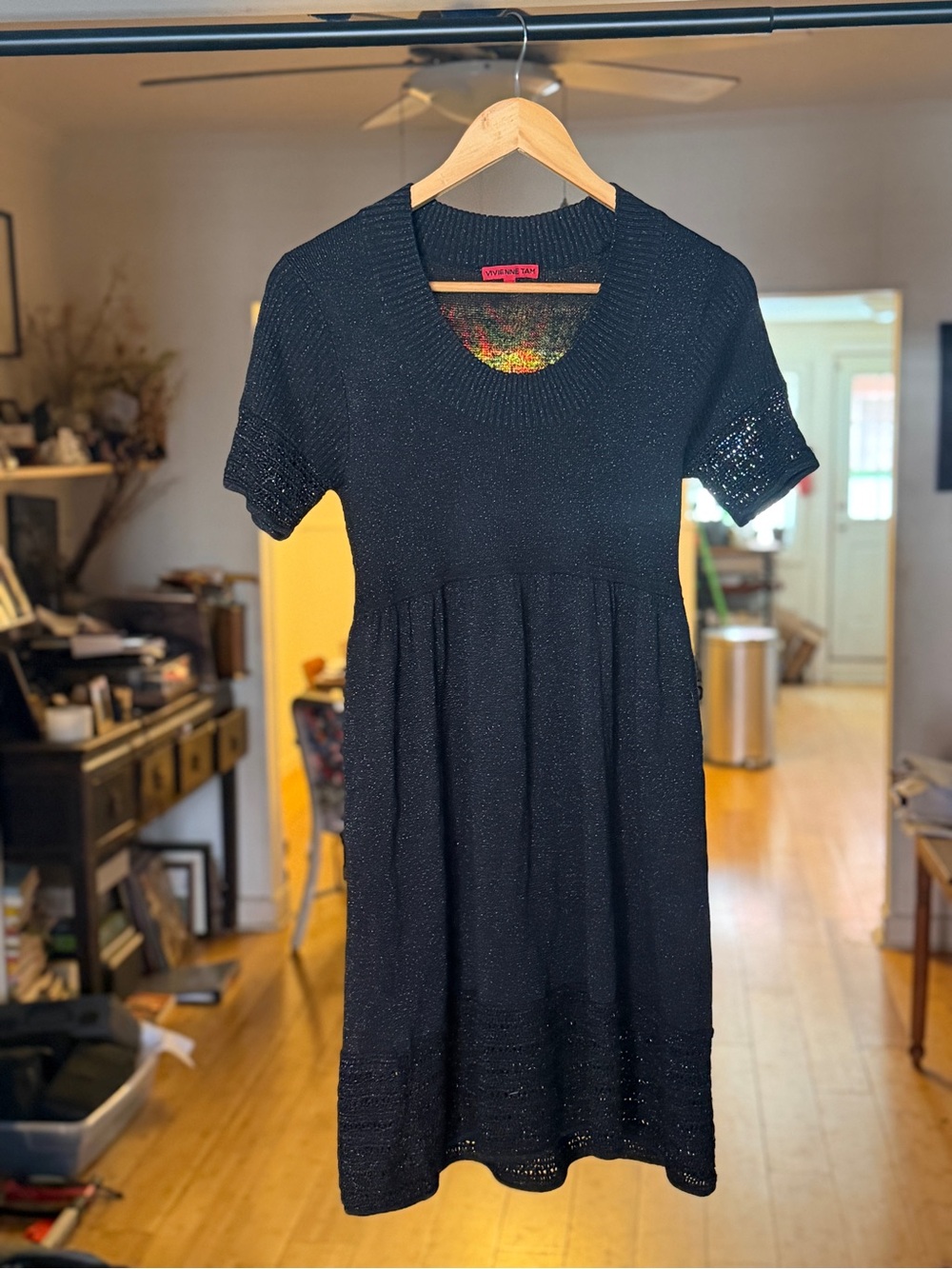 Vivienne Tam Black Ribbed Knit Top with Red Label